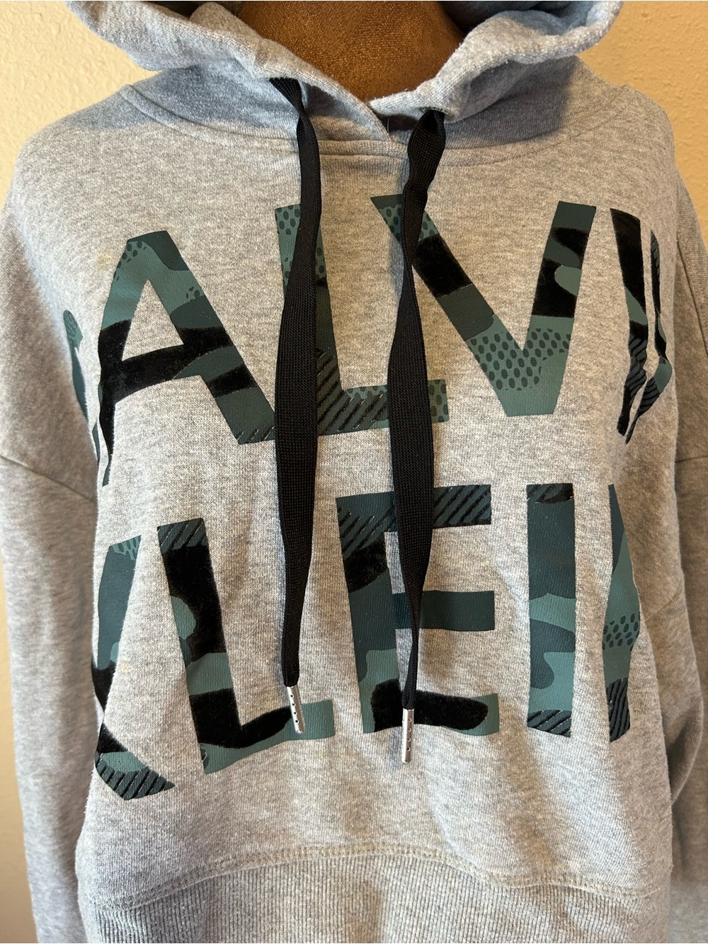Calvin Klein Gray Hooded Sweatshirt with Camo Logo - Picture 2 of 4